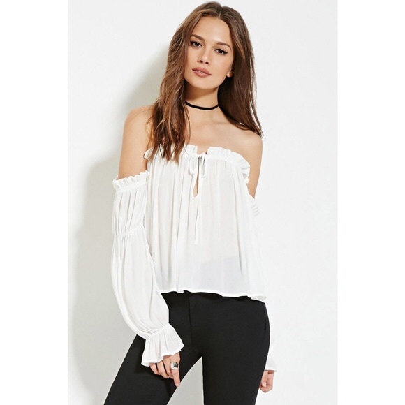 Forever 21 White Off The Shoulder Top 